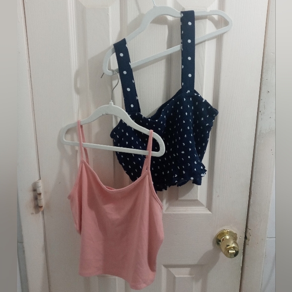 American Eagle Outfitters Tops - AEO Bundle Of 2 Cropped Straps Top Size Medium Blue White Pink